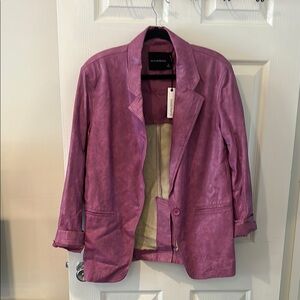Purple Blazer with Notched Lapels with Leather Texture